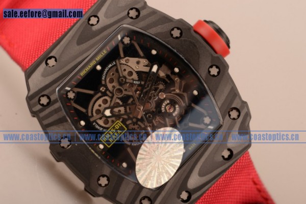 1:1 Clone Richard Mille RM 055 Watch Carbon Fiber RM 055 Red Leather/Nylon strap - Click Image to Close